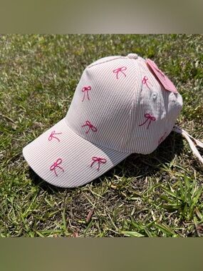 Juicy Couture Pink Stripe Bow Baseball Cap Coquette Hat New Tag